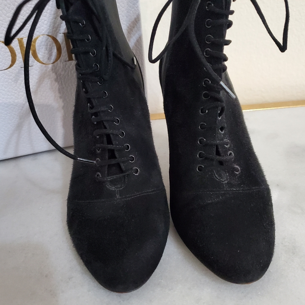 Christian Dior Black Suede Heeled Ankle Almond Toe Boot Shoe Women's Size 36 5.5 - Picture 4 of 15